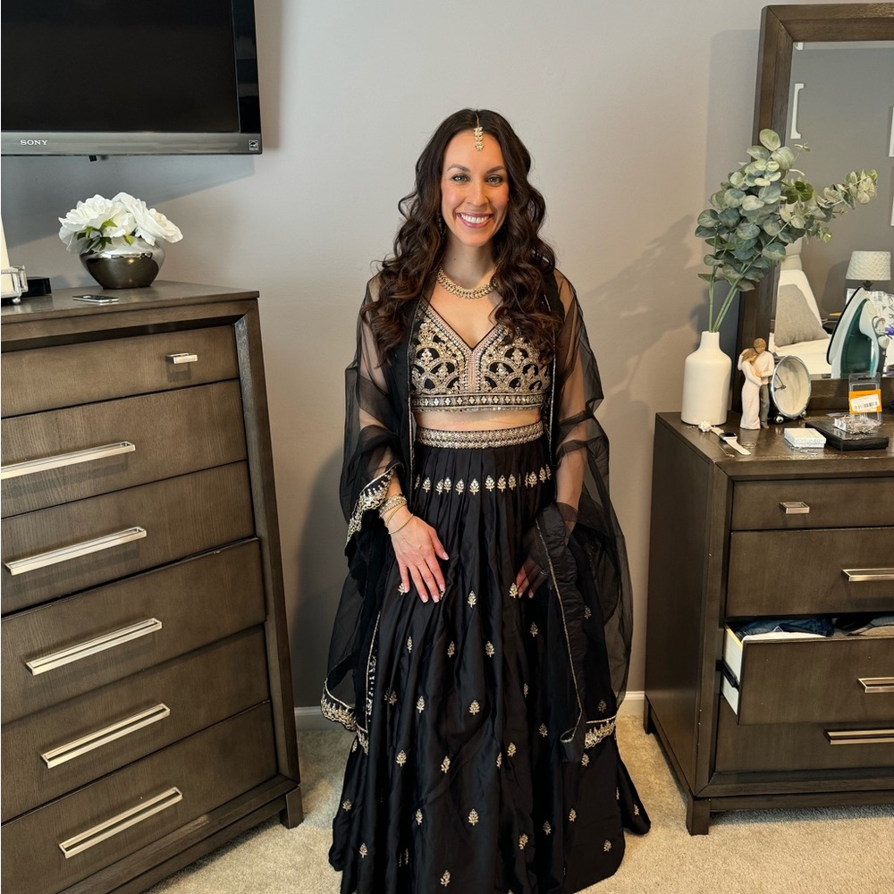 Elegant Black Embroidered 3 piece Lehenga